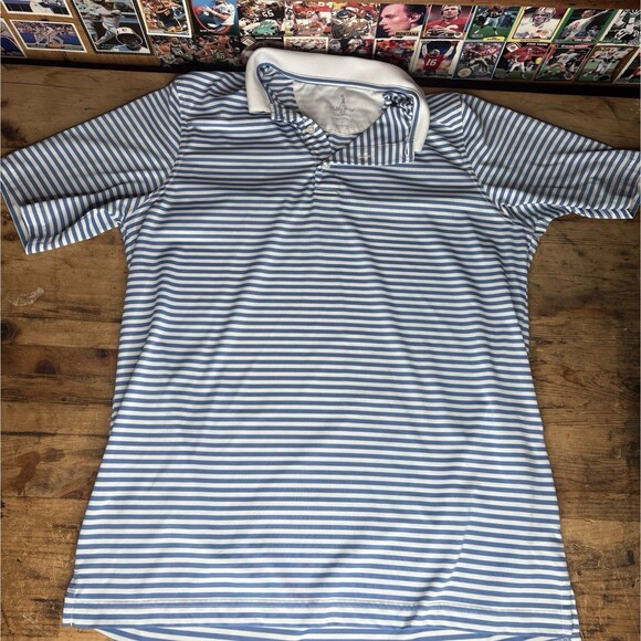 Bobby Jones Performance Golf Polo Blue White Striped Mens Size Large Shirt - Picture 2 of 7
